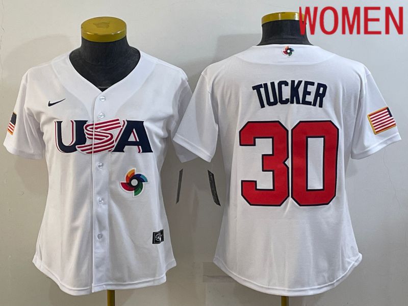 Women 2023 World Cub USA #30 Tucker White Nike MLB Jersey8->women mlb jersey->Women Jersey